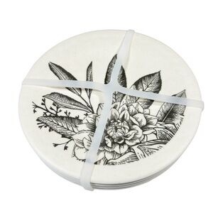 NEW Demdaco BLACK FLORAL Melamine Appetizer Plate Set/4